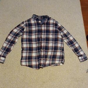 Chaps Plaid Flannel Shirt - Navy, White, Rust Xl